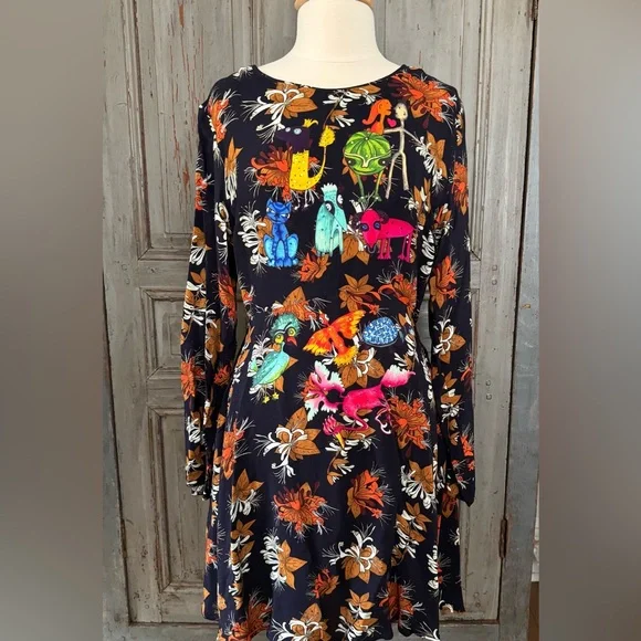 NWT Desigual Animal Print Long Sleeve Dress US10 - Picture 2 of 6